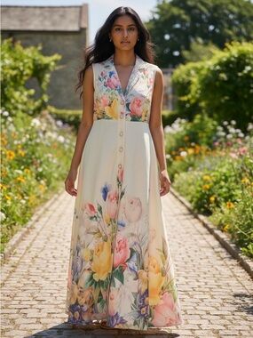 dalia macphee long sleeve border print floral maxi dress Dalia Macphee | Dresses | 956 Nwt Dalia Macphee Vneck Long Sleeve Floral Border Print Maxi 40